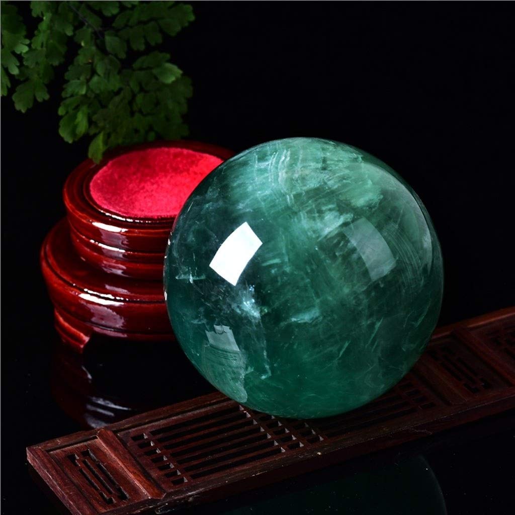 bola de cristal (en la magia occidental) Cristal verde natural Meditación adivinación esfera de cristal soporte de la bola con la madera, de 3,1 pulgadas (80 mm) Diámetro bola de cristal(10cm)