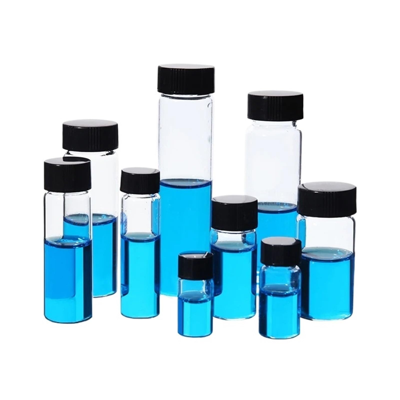 Bottiglie campioni in vetro trasparente con tappo in PP + cuscinetto in PE, bottiglia per olio essenziale, tappo a vite, provetta in vetro per laboratorio (50 ml, 20 pezzi)