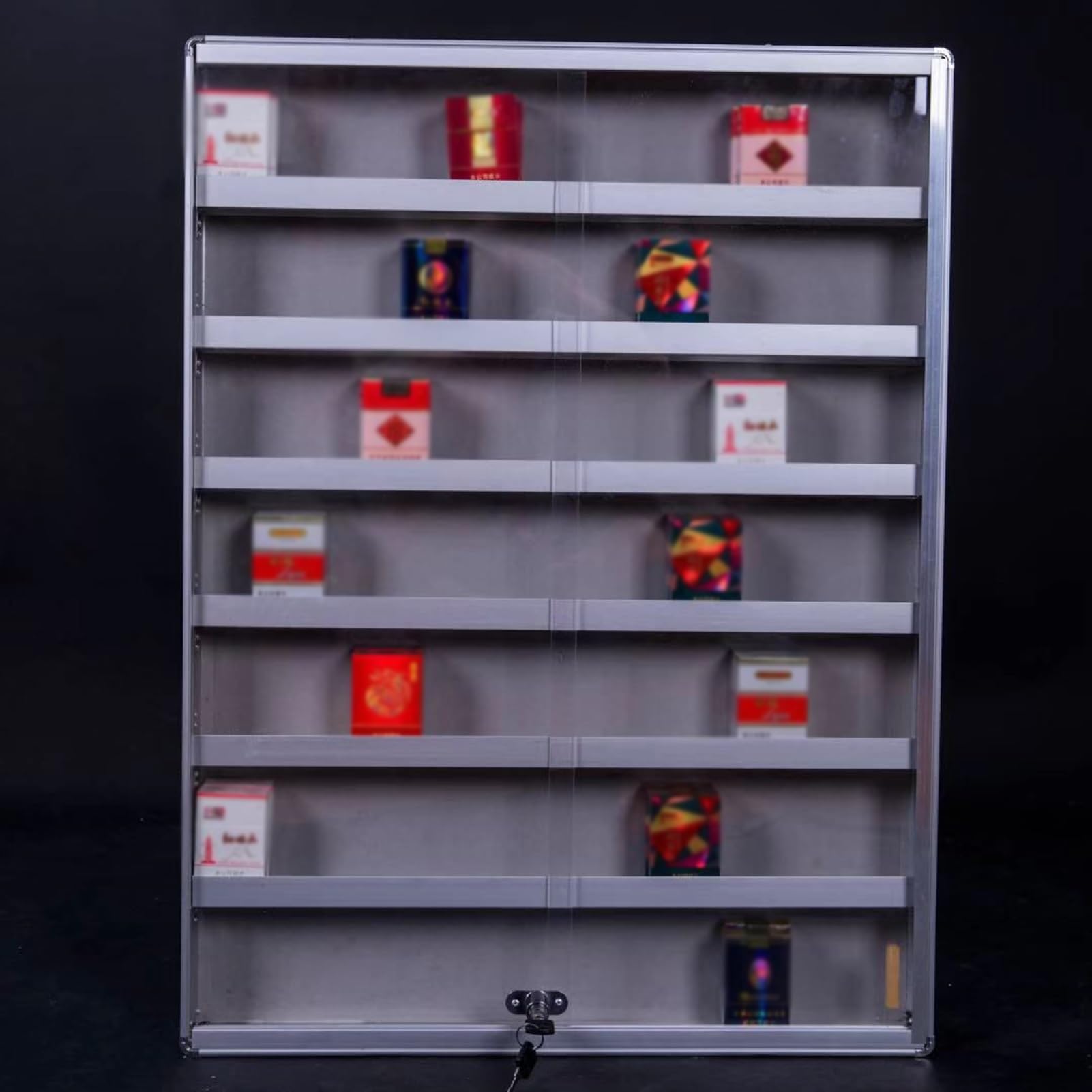 GOCHUSX Cigarette Display Case, Wall Mounted Cigarette Rack, LockCigarette Display Cabinet with Door, Retail Cabinet Organizer for Convenience Store Supermarket(80x6.7x60cm)