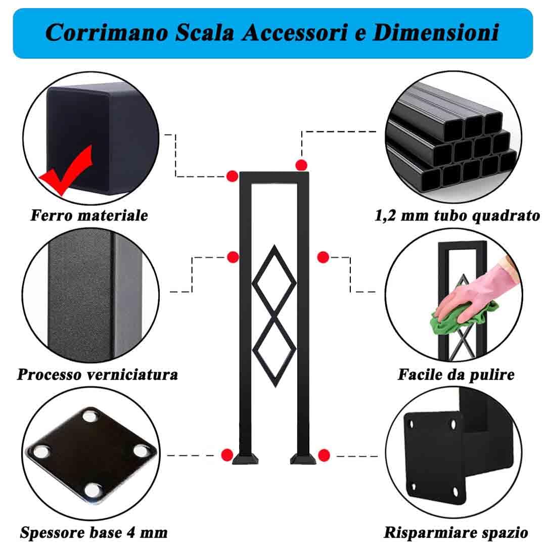 Ringhiera Moderna A U per Scale, Scale Passamano per Interni Ed Esterni, Balaustra di Sicurezza Antiscivolo, Corrimano In Metallo per Balconi/Corridoi/Ville (Nero, 110x20cm)