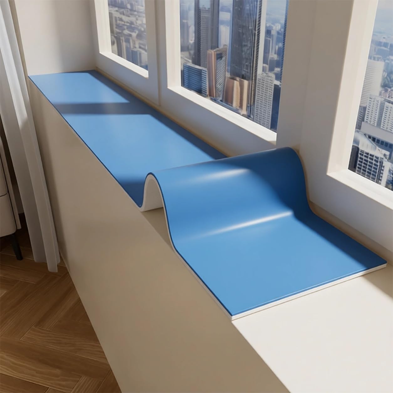 YSPZDQ Window Sill Cover 3.5mm Thick, Heat & Water Resistant Window Cill Cover/Protector, Silicone Non-Slip Mat, Window Seat Cushion for Narrow Sills & Bay Windows(Blue,100x25cm)