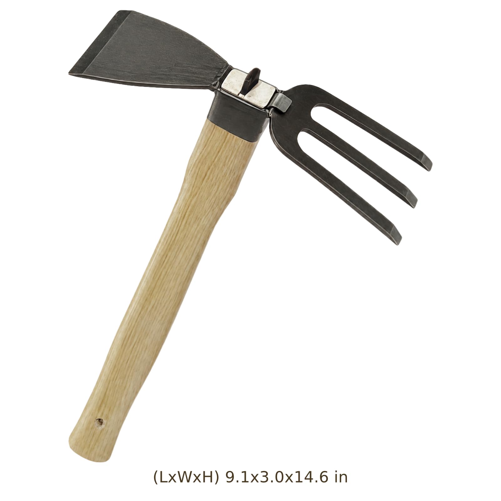Zappa da giardino 2 in 1 per diserbo, manico lungo con denti in acciaio al carbonio, manico ergonomico in legno, strumento da giardino per allentare il terreno, aratura, rastrellare e diserbare