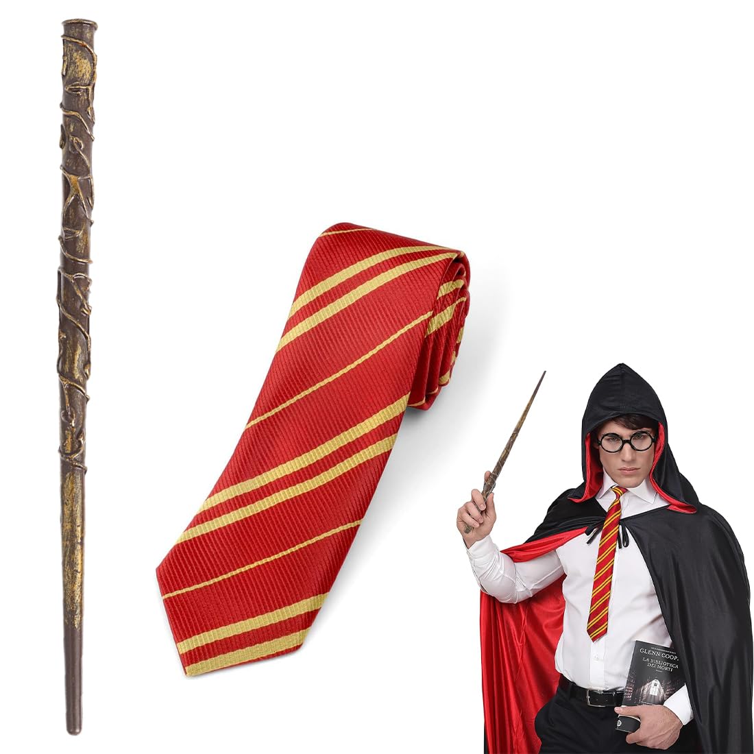 Kit De Disfraz De Mago Para Adultos, Incluye Capa Negra De 140 Cm, Gafas, Bufanda, Corbata Y Varita, Para Halloween Y Cosplay