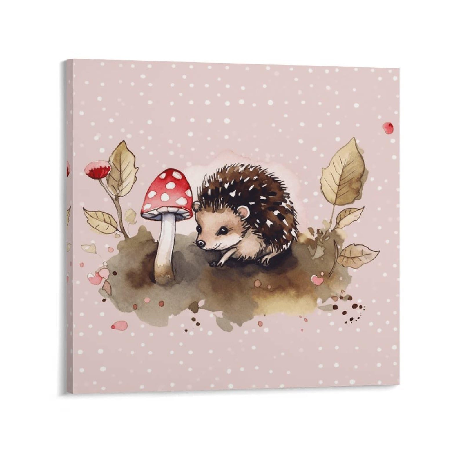 KLOPH Hedgehog Watercolor Painting Canvas Wall Art for Living Room 08x8inch Modern Artwork Painting for Bathroom Hanging Canvas Prints Aesthetic Wallart for Bedroom Kitchen Office Wall Decor