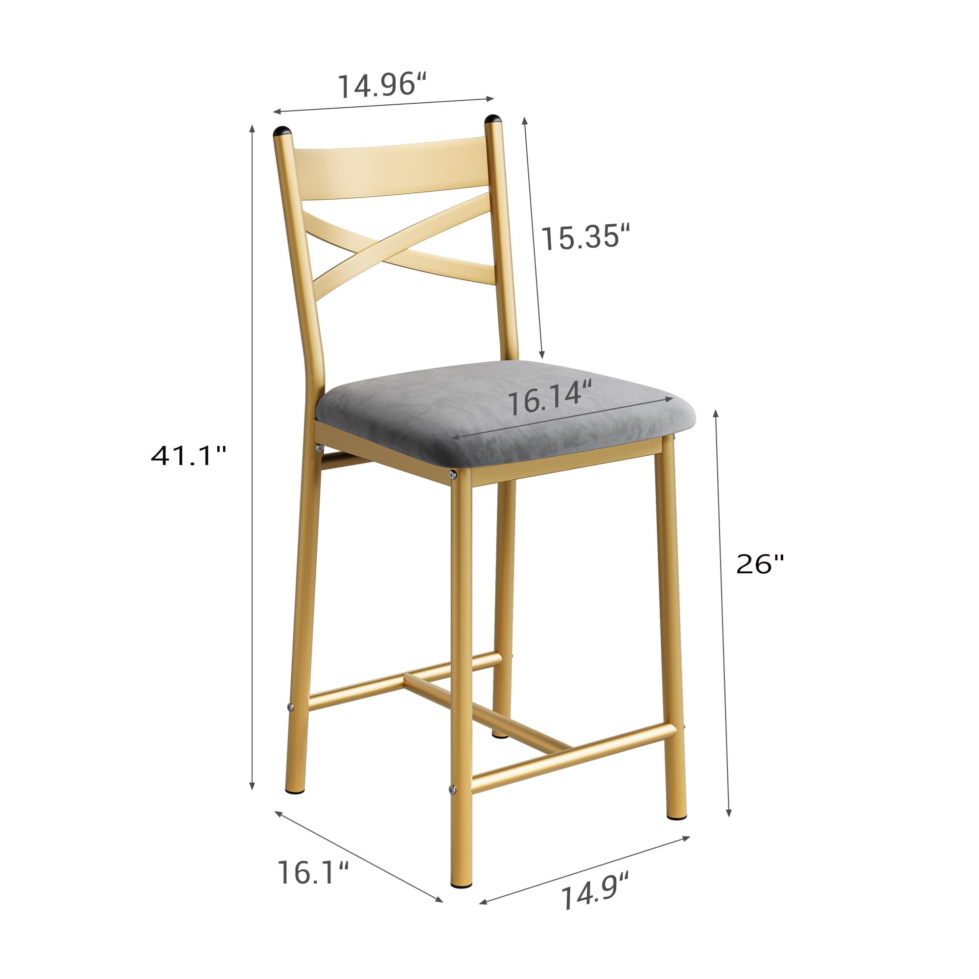 Garvee Taburete Alto Industrial Dorado con Respaldo y Asiento Acolchado, tapizado Moderno y cómodo para Cocina, Barra, Comedor o apartamento, Set de 2, 66 cm (26 Pulgadas)