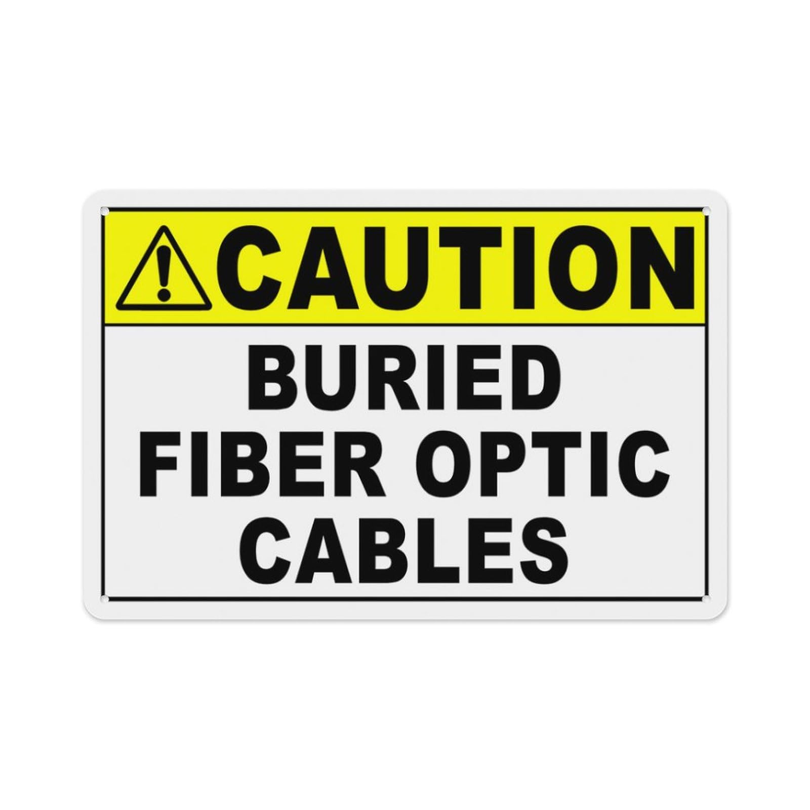 Peiyeety A05 Caution Buried Fiber Optic Cables Sign Aluminum Tin Warning Signs For Home Outdoor Garden 12X16 Inches