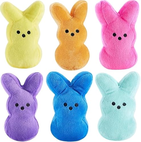 BOMBPARK 6PCS Cute Bunny Plush Toys,Easter Basket Stuffers Toys for Kids,Bunny Stuffed Animals,Easter Party Favors Gift for Girls Boys