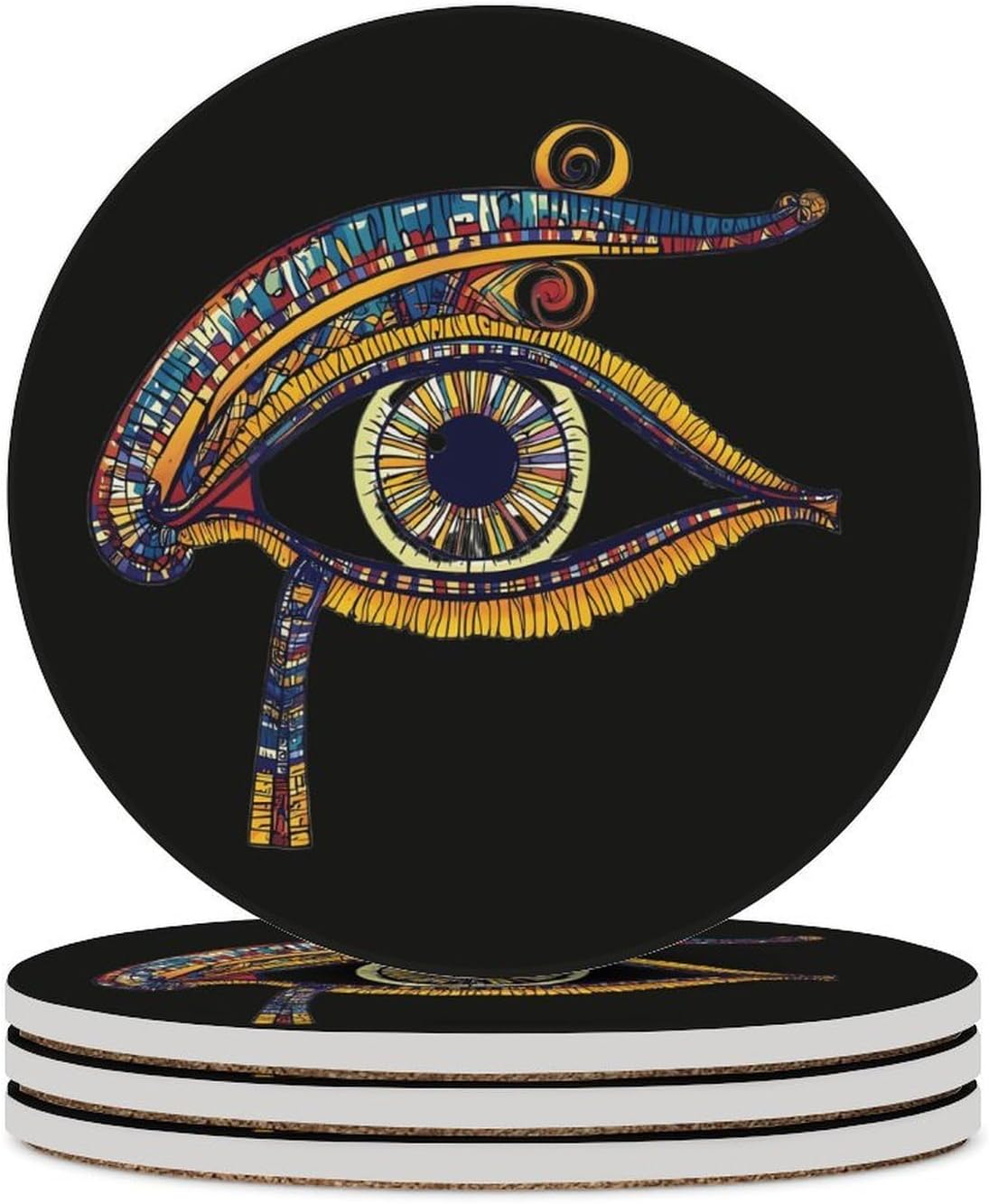 Egypt Eye Funny Round Ceramic Coasters for Drink Absorbent Cup Holders Tabletop Protection