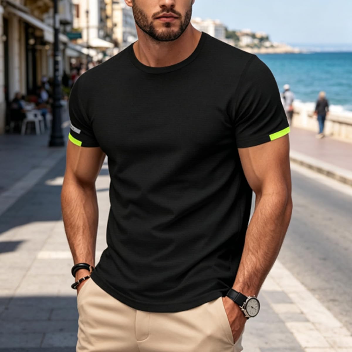 Quick Dry Performance - Camiseta de manga corta para hombre, para correr por la noche, deportes al aire libre, ropa deportiva, ligera, transpirable y absorbente