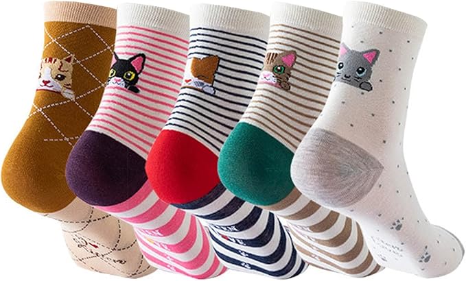 Amazon Co Jp スポーツソックス メンズ 5本指 レディースアニマルテーマソックス5足セットストライプと猫かわいいソックスデイリーソックス くつ下 キッズ 女の子 ハイソックス ファッション