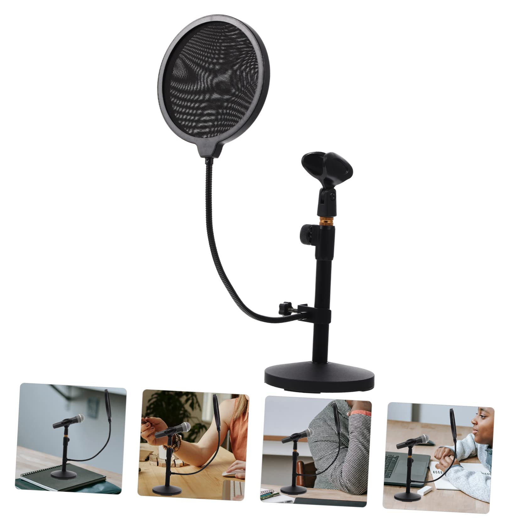 Soporte para Micrófono de Escritorio con Base Metálica Redonda, Diseño Estable y Protección contra Saliva y Polvo, Adecuado para Podcasting y Transmisiones en Directo