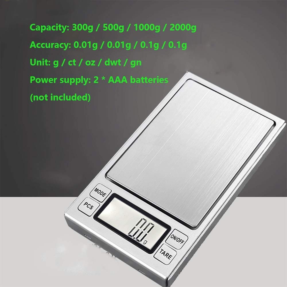 Balanza científica de Alta precisión para Laboratorio, electrónica, Digital, de Bolsillo, para joyería y Cocina, con función de Tara, Color Plata, 1000 g/0,1 g.,1000g/0.1g
