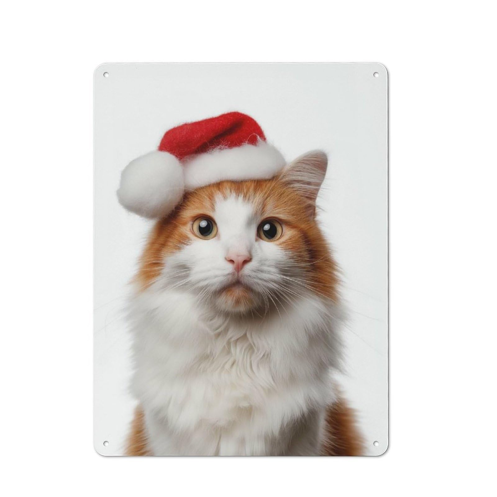 Junmoney Turkish Van Cat With Santa Hat Portrait 40X30cm Rustic Metal Sign With For Hobby Room Or Studio, Metal Sign Decor For Hobby Rooms And Studios