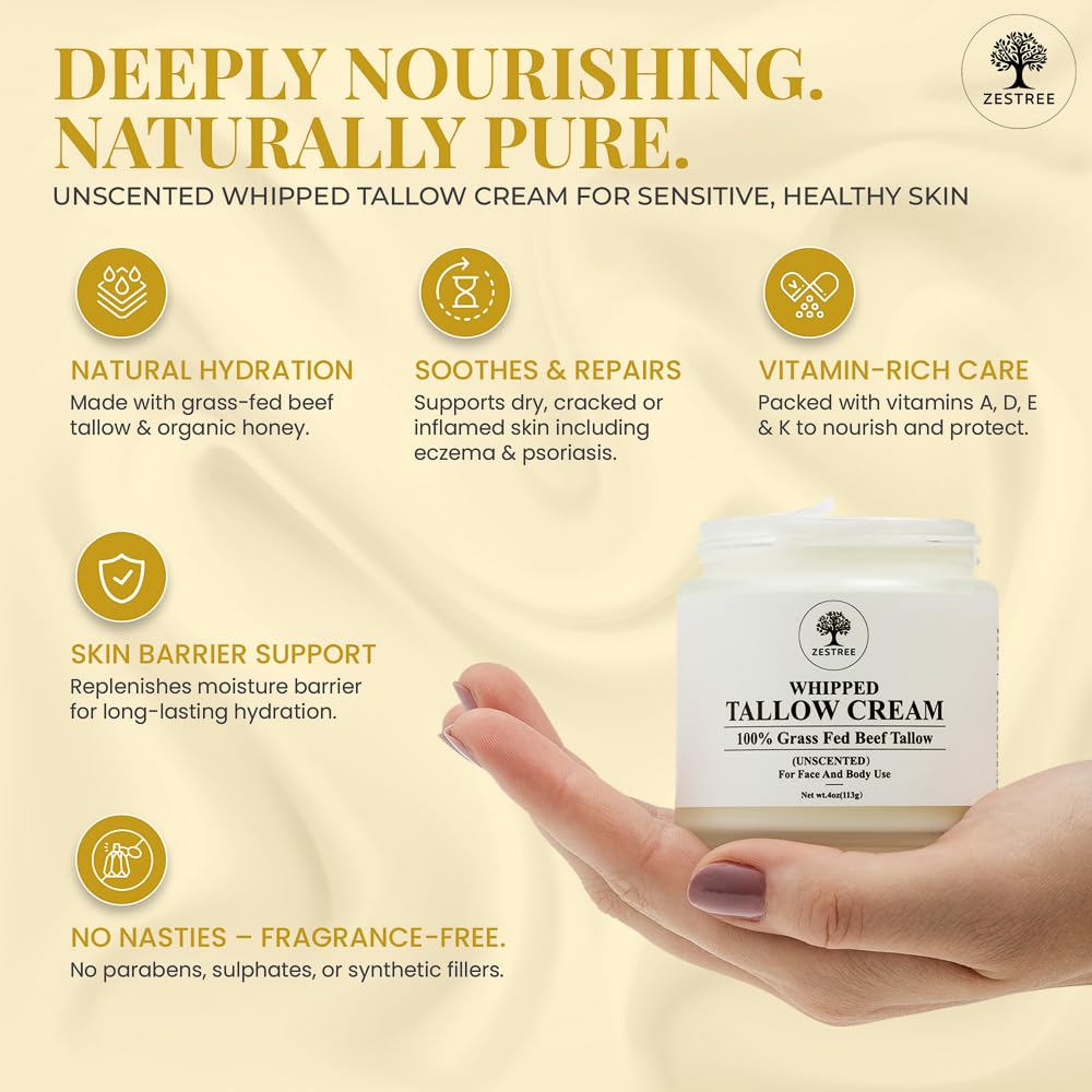 ZESTREE Beef Tallow Face Cream, Natural Face Cream with Organic Beef Tallow for Skin, Hydrating Beef Tallow Moisturiser - Image 2