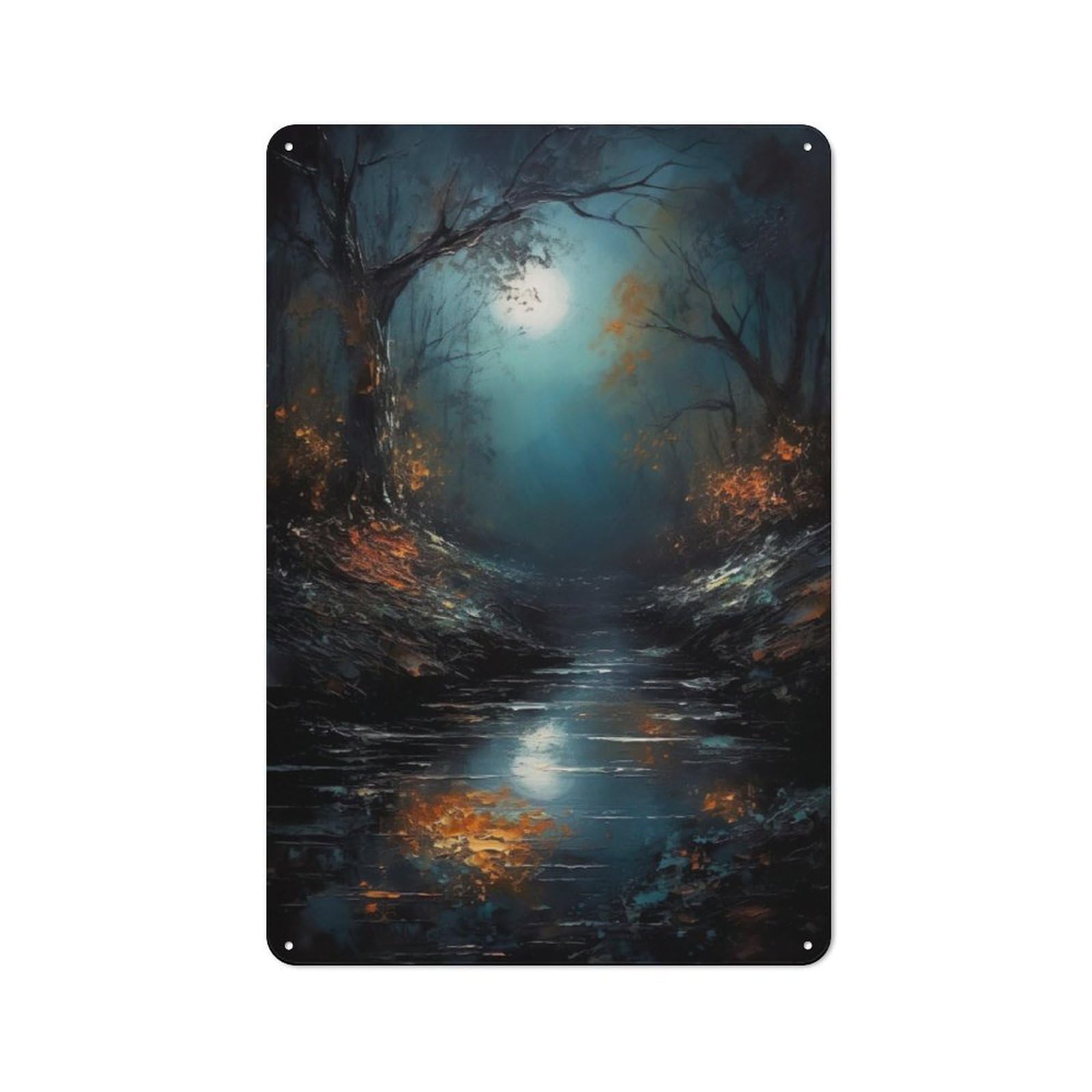 Junmoney Dark Moon Forest Rustic Tin Sign 30X20cm For Living Room Or Hallway, Suited To Living Room Decor Lovers