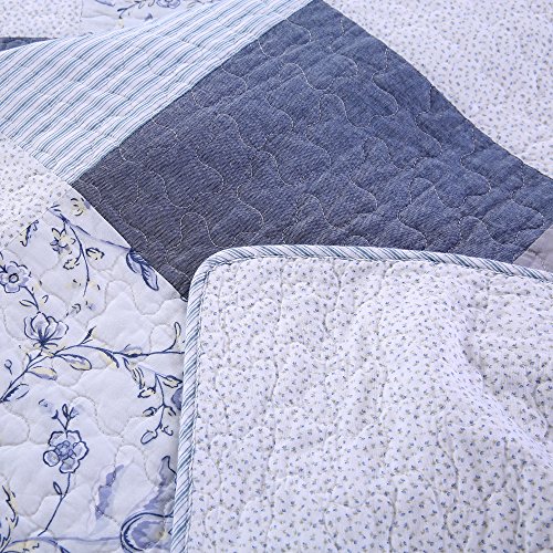 SLPR Coastal Dream Cotton Pieced Quilt Set - Queen Size with 2 Shams, Soft Purple & Blue Patchwork Quilted Bedspread, Farmhouse Country Style Bedding for All Seasons - Image 6