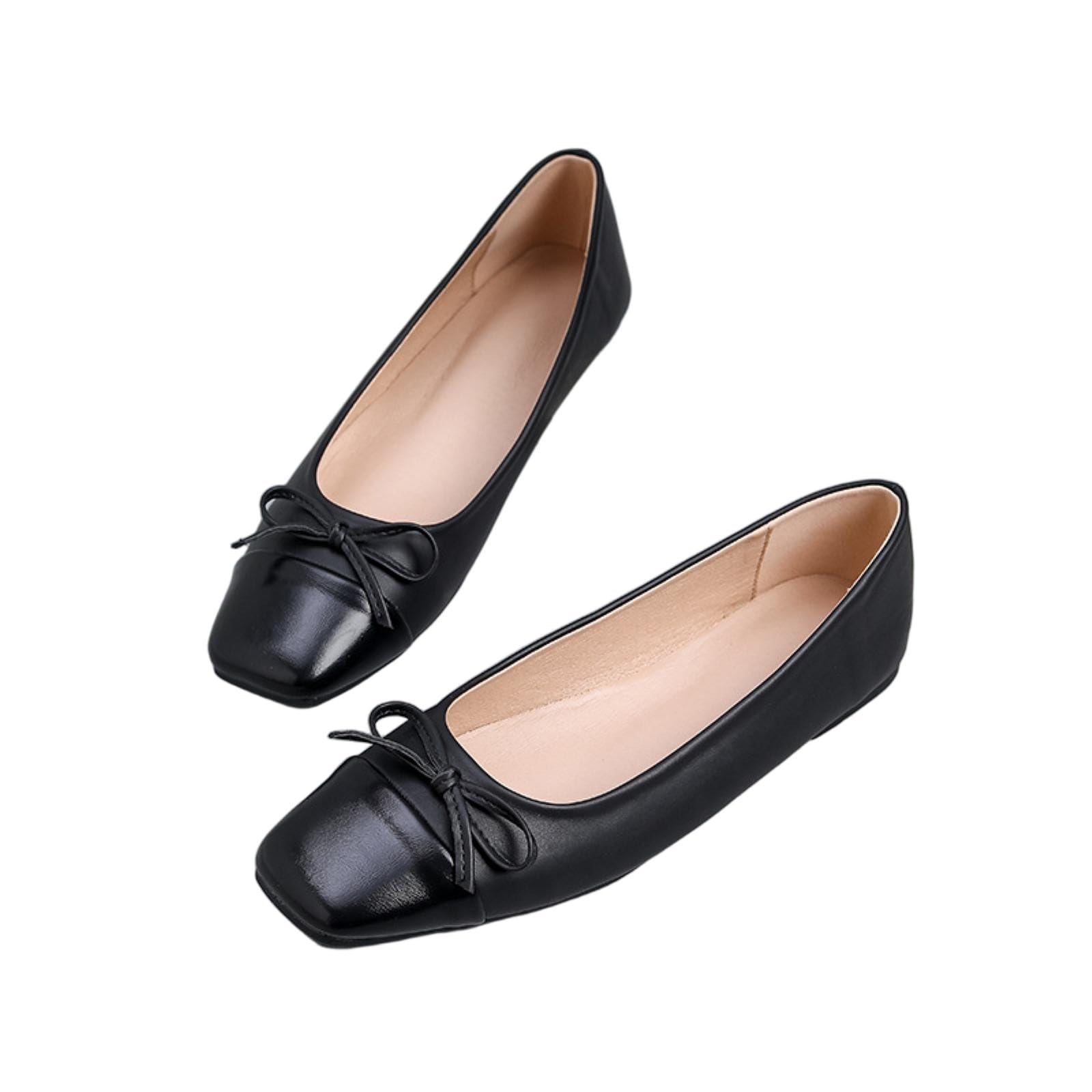 SMYDM - Ballerine da donna con punta quadrata e fiocco, in pelle PU, comode, piatte, per ufficio, lavoro, colore: nero, blu navy, rosso