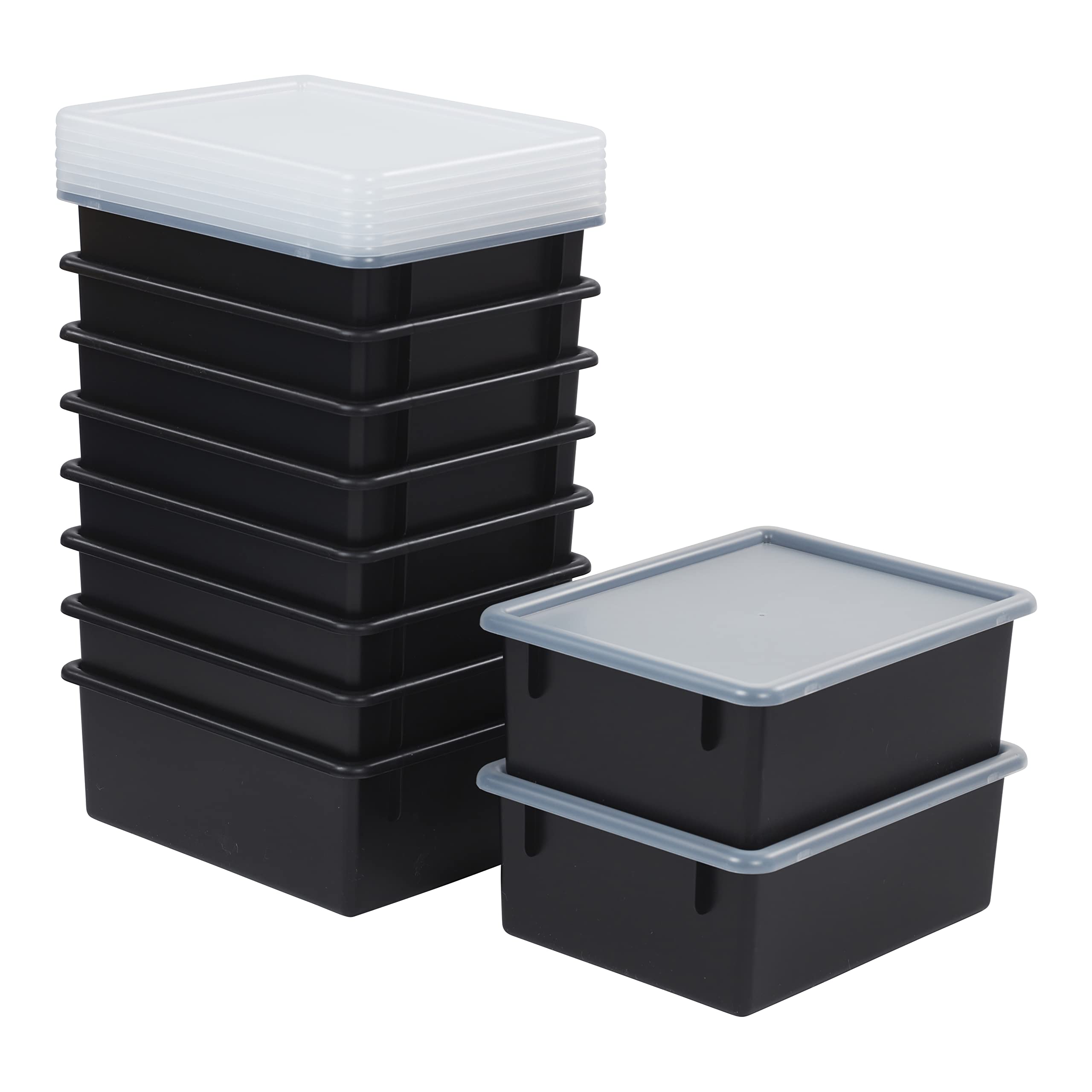 ECR4Kids Letter Size Deep Tray with Lid, Storage Bin, Black, 10-Piece