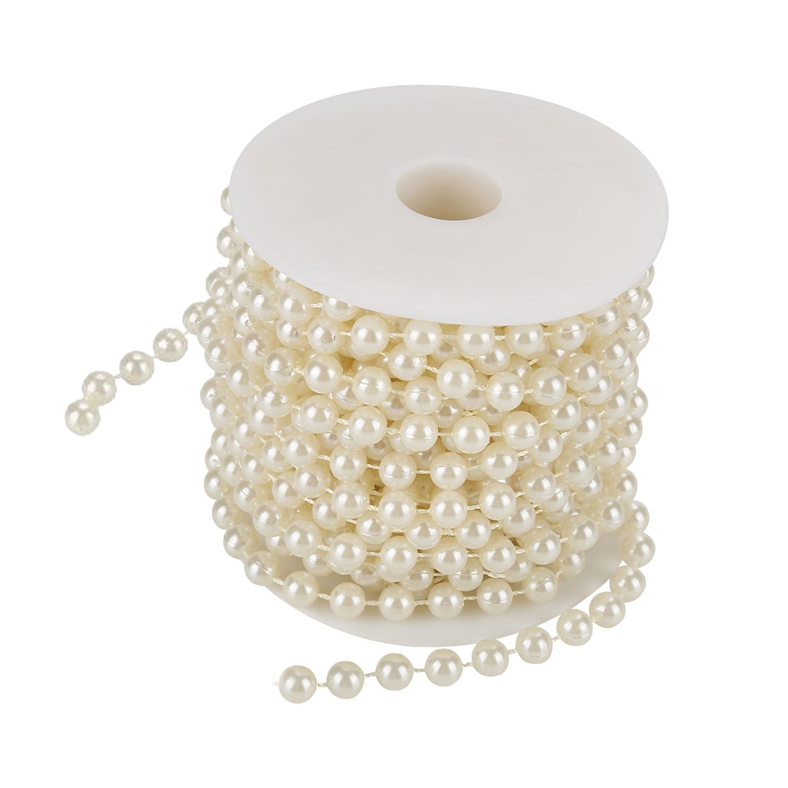 10m/Roll 8mm Pearl Beads String Chain Garland, Artificial Pearl Beads String Chain Garland, Grinding Pearl Wire Garland Bead Ribbon for Wedding DIY Craft Party Table Decor (Beige)