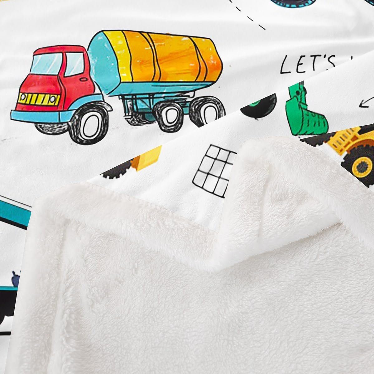 Feelyou Heavy Machinery Truck Fleece Throw Blanket Tractor Crane Sherpa Blanket for Kids Boys Girls Youth Construction Site Fuzzy Blanket for Sofa Bed Couch Nursery Decor,Twin 60x80 Inches