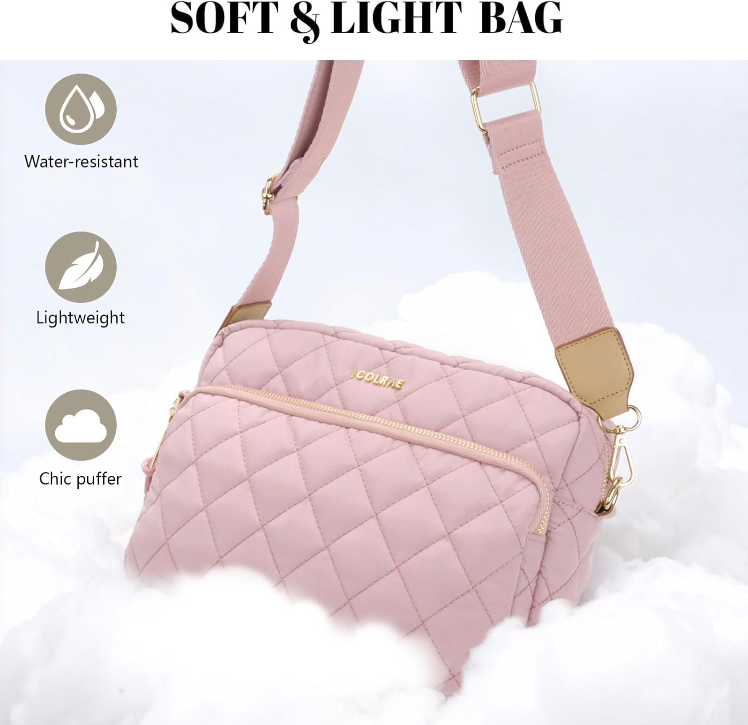 ICOLRAE Quilted Puffer Crossbody Bags for Women Small Nylon Puffy Purses Shoulder Handbag with Wide Strap