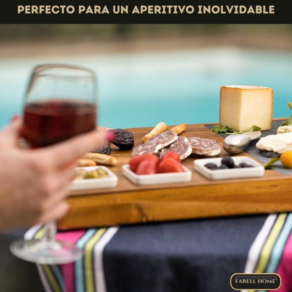 Tabla de quesos y embutidos de madera de acacia - Plato de quesos para aperitivo - Cubiertos de cerámica, pizarra y ramequín - Caja de degustación XL - Idea de regalo.