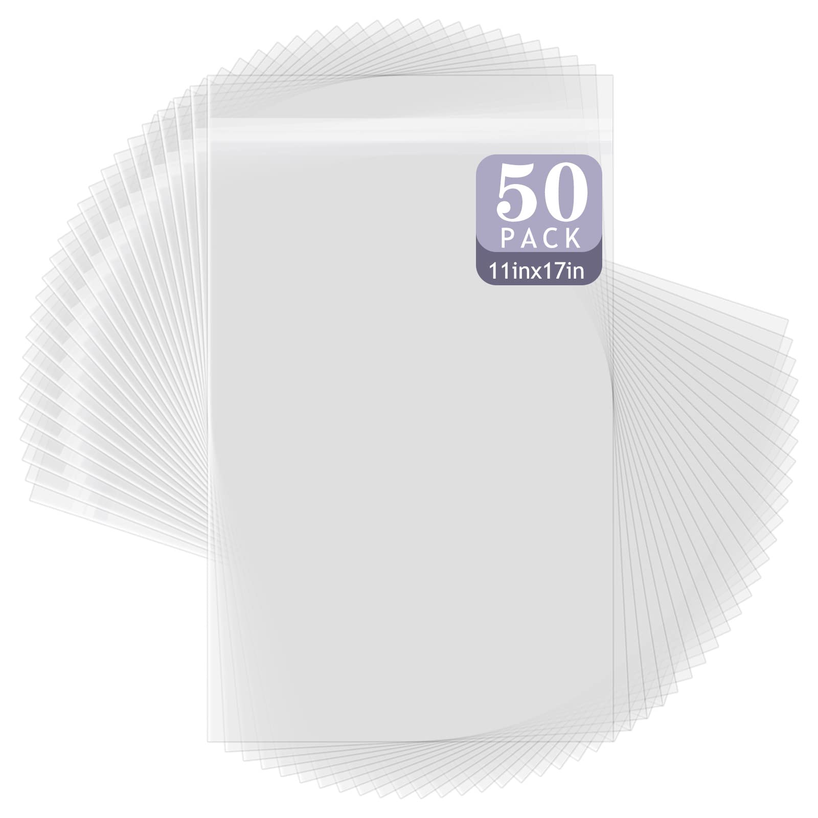 Golden State Art, 50 Pack Self Sealing Clear Bags for 11x17 Mats, Pictures