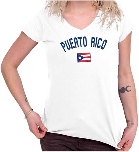 Camiseta pequeña con cuello en V y cuello en V de la bandera de Puerto Rico