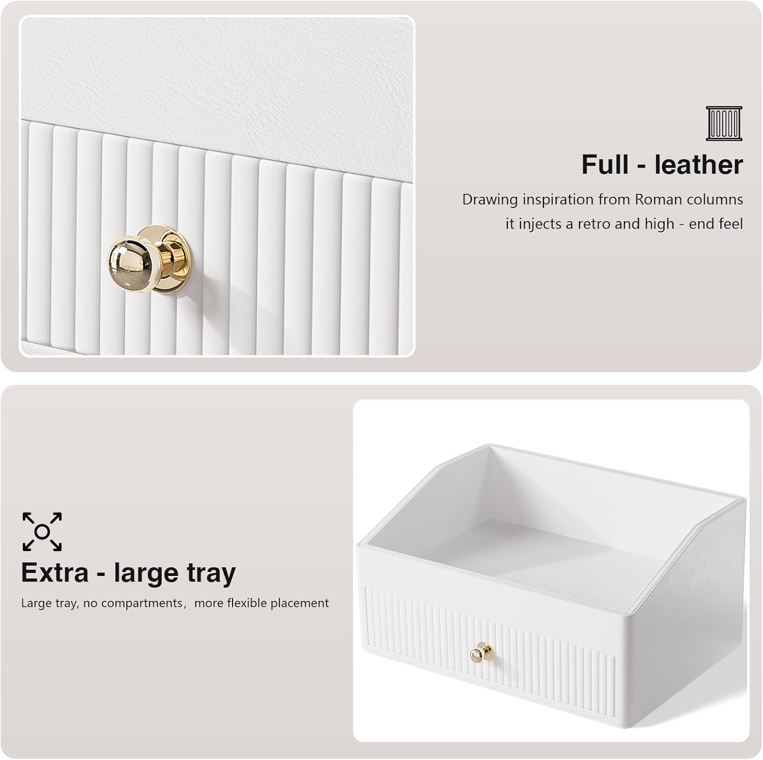 Makeup Organizer,Leather Skin Organizer with 1 Drawer&Tray,Luxury Beige White Makeup Storage for Perfume,Bedroom,Bathroom,Gifts for Women,Womens Gifts (White, 1-Drawer) - Image 5