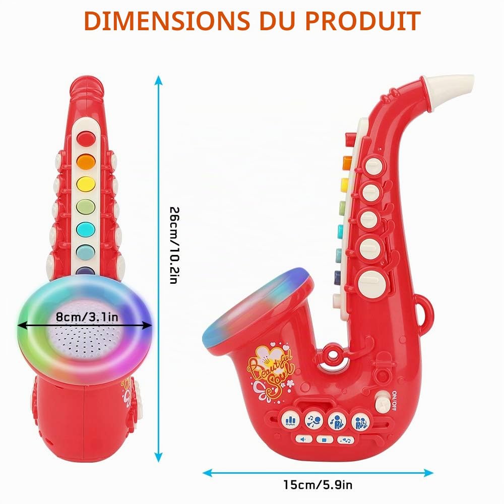 Coikes Saxophone Jouet pour Enfants Saxophone 8 Notes en Plastique avec Instruments de Musique de Musique Jouet éducatif précoce Portable Trompette pour Enfants Bébé Garçons Filles (Rouge)