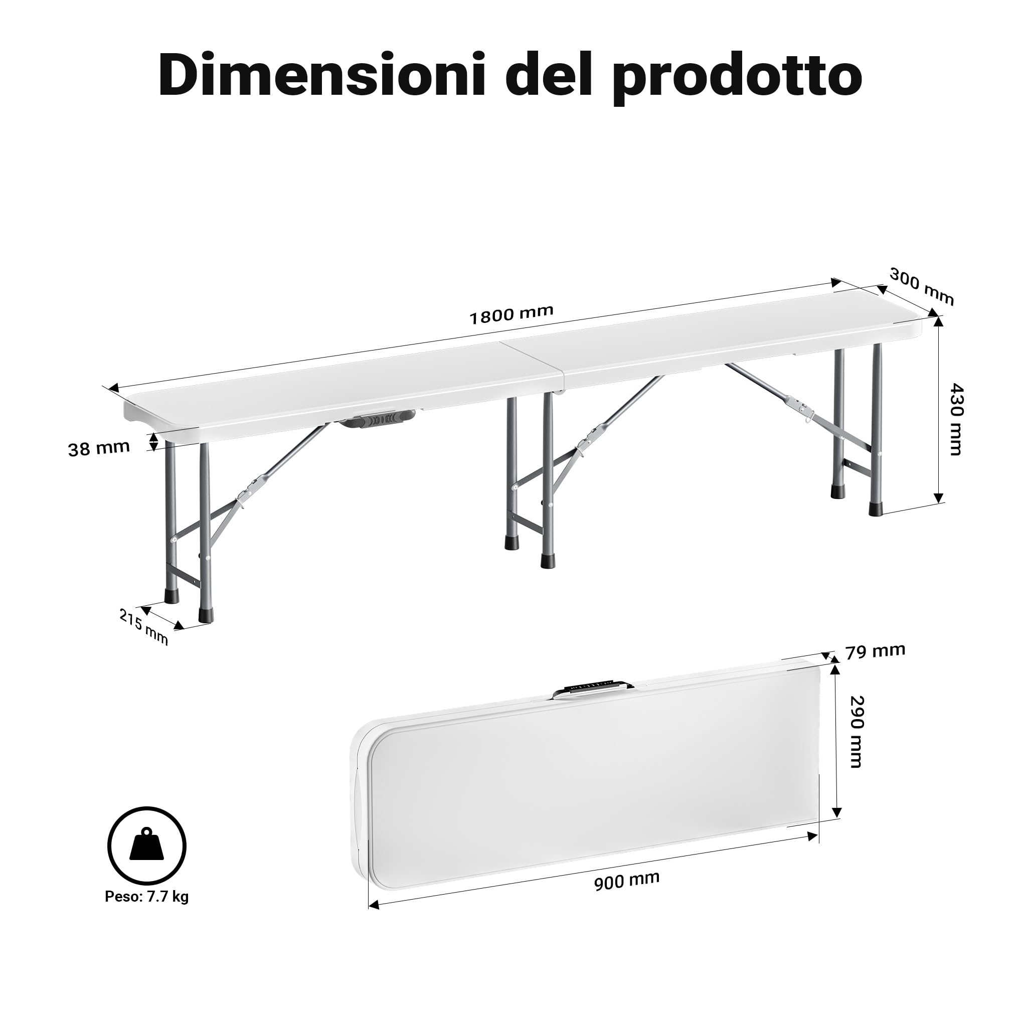 Wiltec Panca da campeggio ripiegabile Panchina da giardino richiudibile
