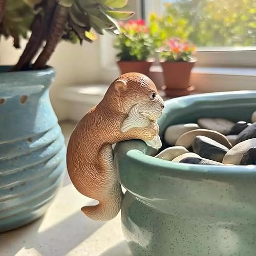 Kudriod Otter Plant Pot Hugger Figurine, Funny Otter Planter Decor for Flower Pots, Cute Resin Garden Decor for Indoor Outdoor Patio Yard Lawn, Otter Garden Statue Plant Lover Gift