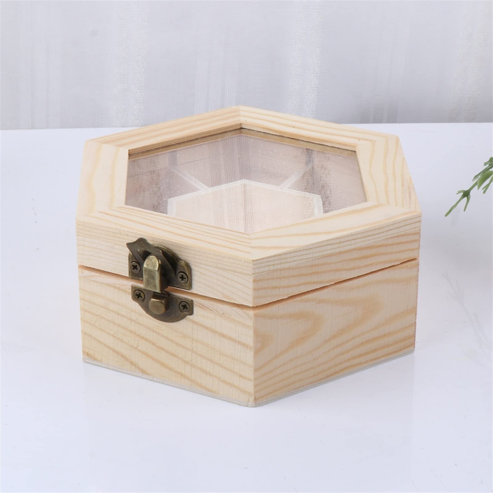 XBTGS Uhren-Display-Box, sechseckig, Holz-Schmuck-Organizer mit Glasdeckel und Schloss, Uhrenschmuck-Organizer zur Aufbewahrung und Präsentation von Uhrengehäusen für Herren