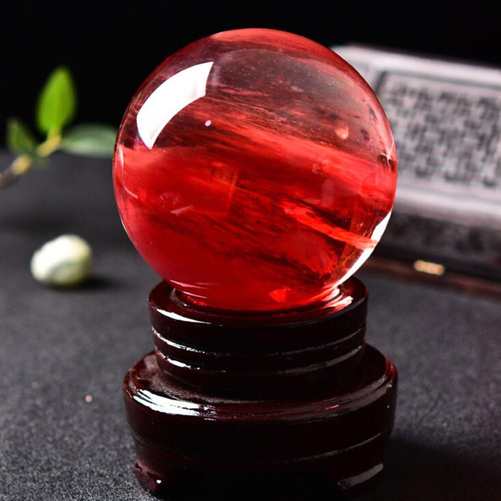 CNTUSRXT Red Smelt Quartz Crystal Ball with Stand Gemstone for Balance Feng Shui Divination Sphere Home Decoration Gift,20cm Gemstone Stone