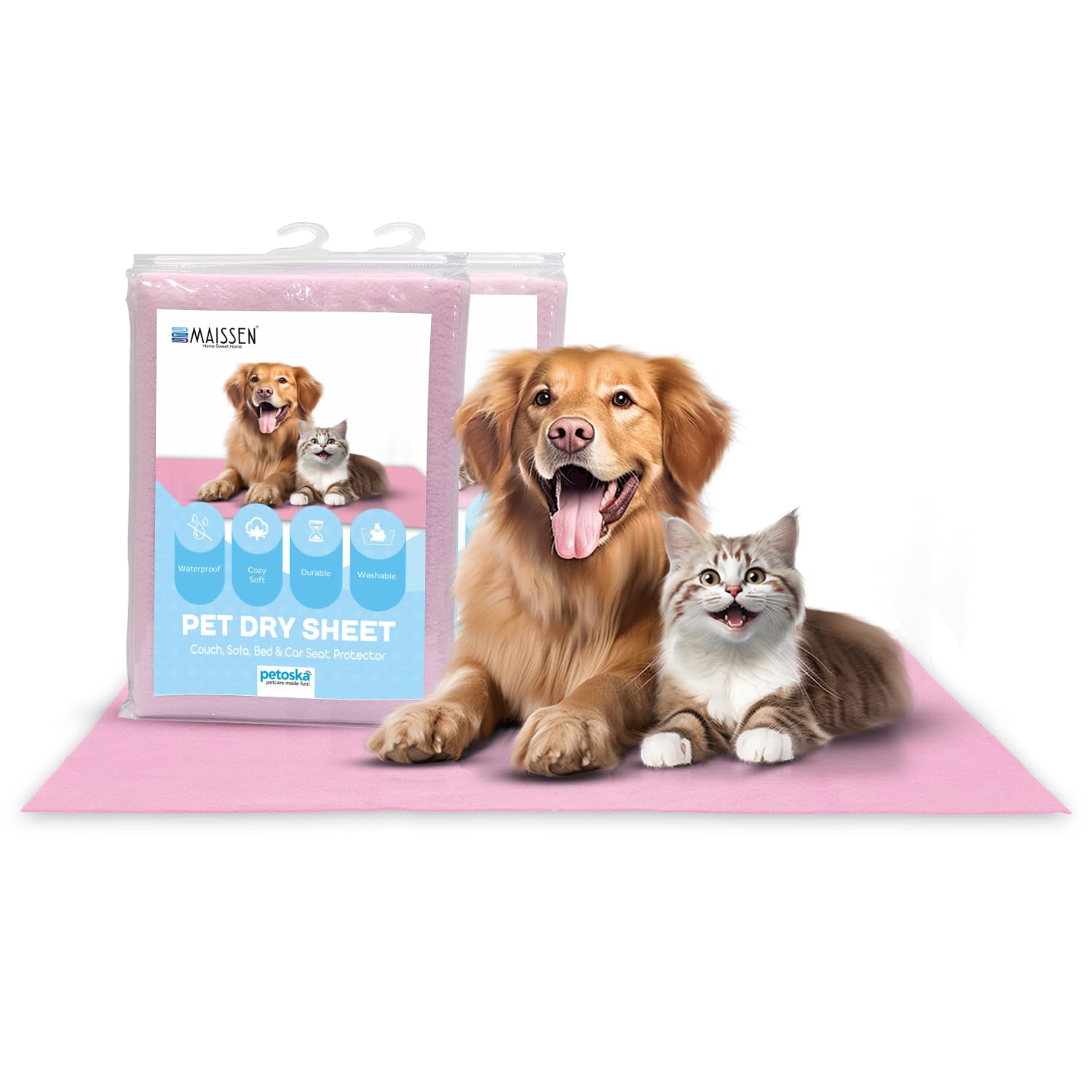 Maissen Pet Dry Sheet Large- Pink | Pack of 2 | Size- 140Cm X 100Cm | for All Pets | Waterproof Reusable Pee Pads for Dogs | Washable Pet Dry Sheet | Training Pads for Dogs | Odor Remover | Dog Mat (B0C6PXDLWQ) Amazon Price History, Amazon Price Tracker