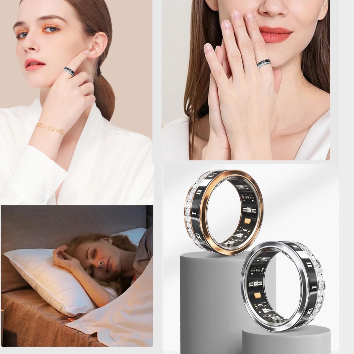 Bague Intelligente, Tracker de Fitness Portable, Moniteur de fréquence Cardiaque, podomètre Intelligent étanche pour Hommes et Femmes - R2 (Noir, 9#)