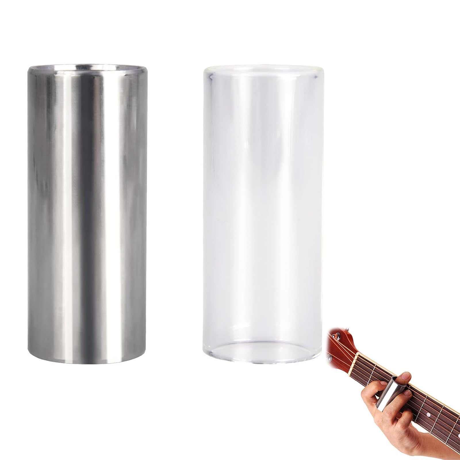 Guitar Slide 2pcs, Durable Stainless Steel & Glass, Perfect For Electric Guitars, Acoustic Guitars, Bass & Other String Instruments