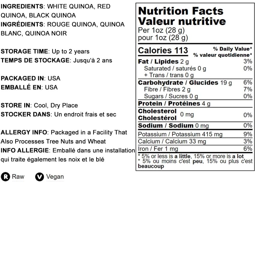 Miniatura 4 de Food to Live Grano de quinua tricolor, 12 libras, mezcla de semillas enteras blancas, negras y rojas. Prelavado y listo para cocinar. Un