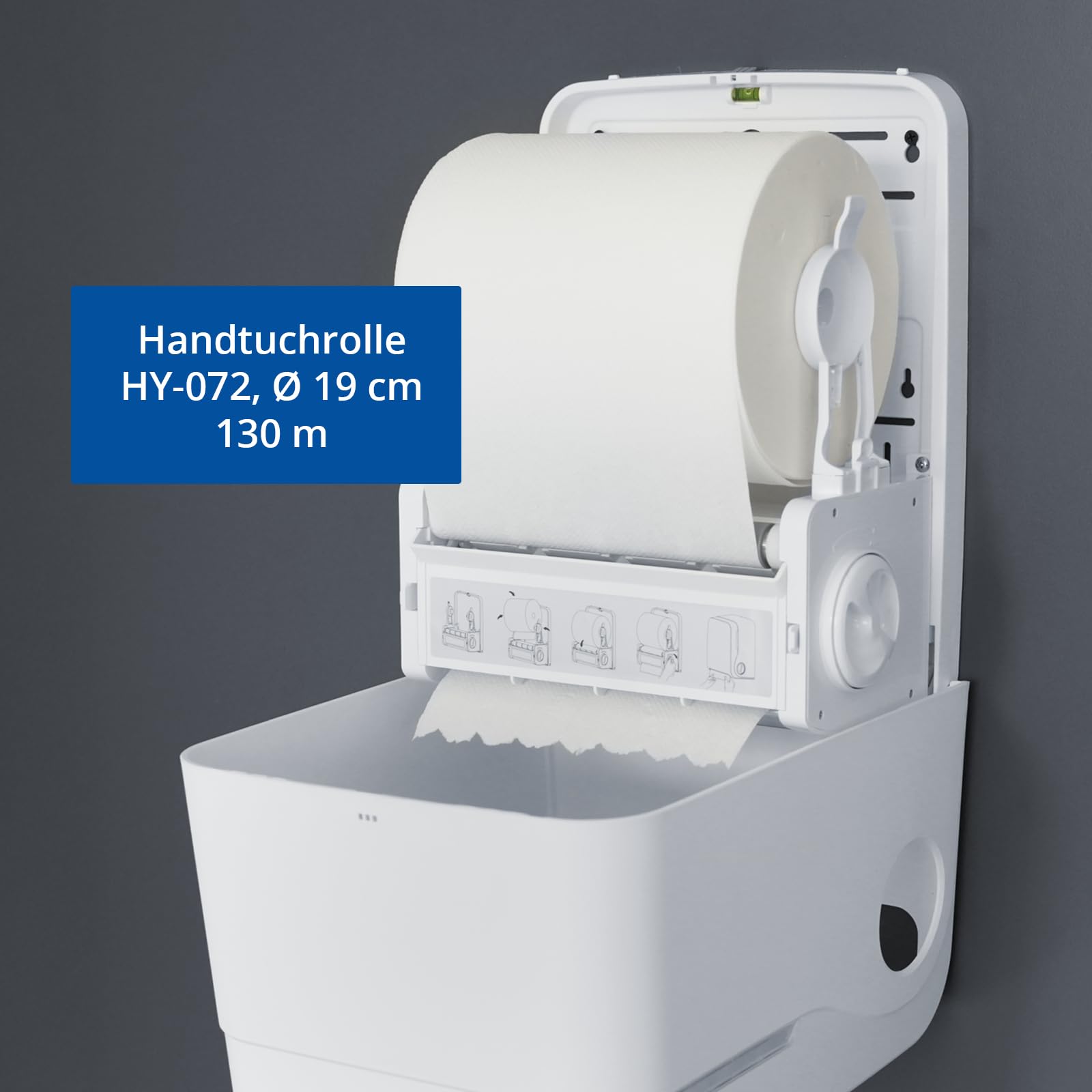 Autocut Handtuchrollenspender weiß matt + Handtuchrolle Autocut 20 cm, 2-lagig, 130 m, Zellstoff hochweiß – Set, ideal für öffentliche Sanitärräume, Gastronomie & Büros