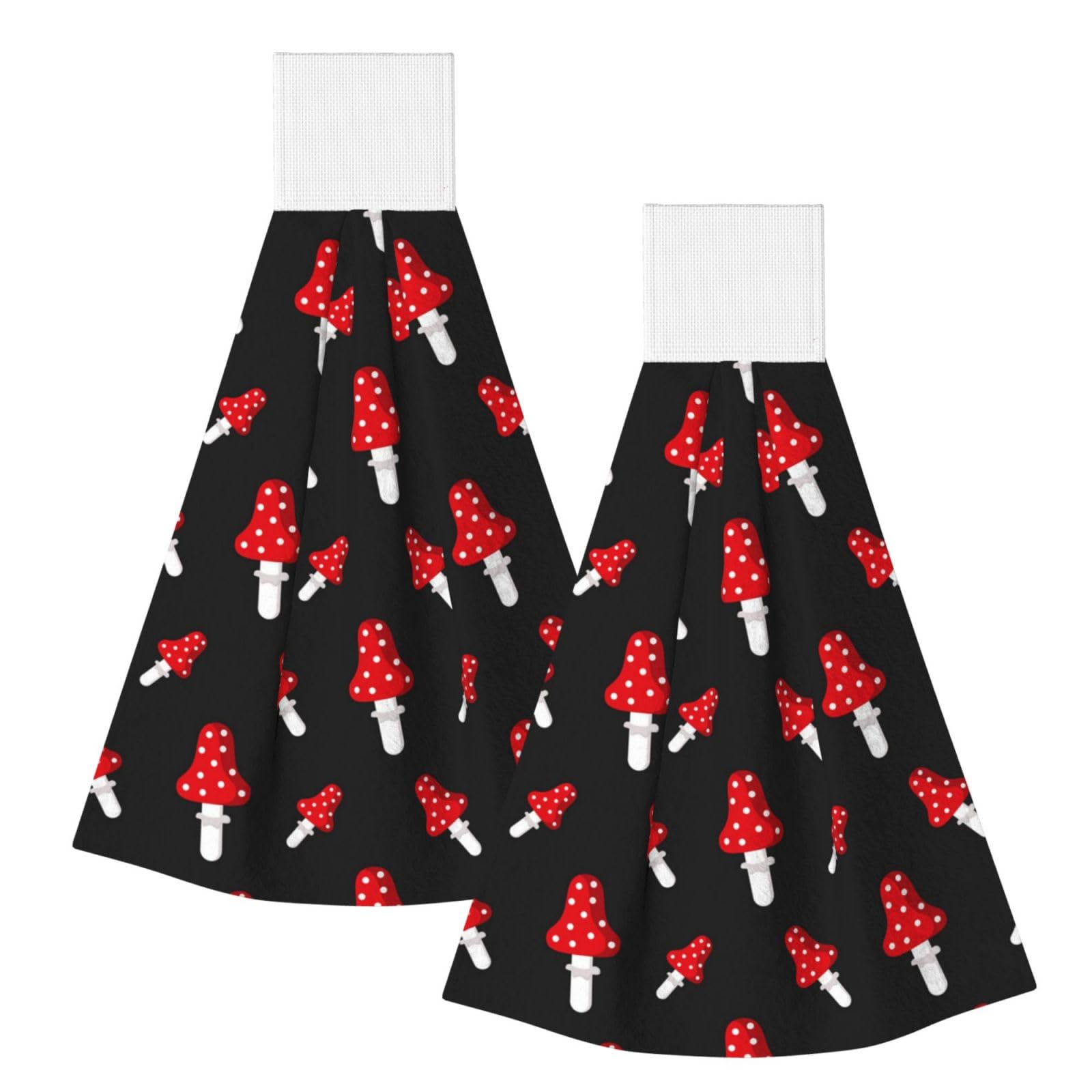 DOPKLNA Amanita Mushroom Pattern, 2 Pcs Hanging Coral Fiber Hand Towels for Bathroom, Absorbent Kitchen Towels
