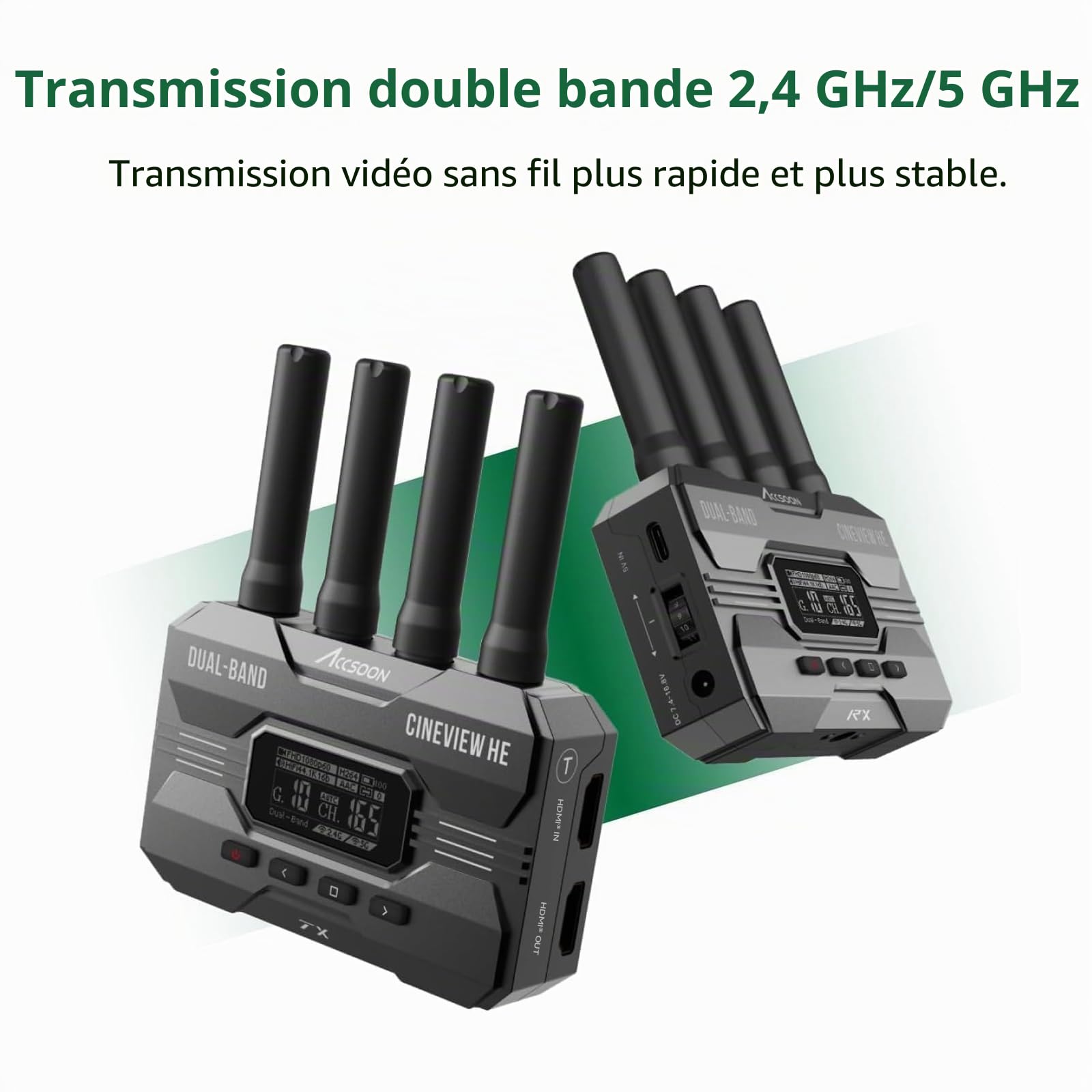 Accsoon Émetteur CineView HE - Transmetteur Vidéo Sans Fil Professionnel 2.4G/5GHz avec Sortie HDMI Loop-Out, Écran OLED, Faible Latence <0.06s, Portée 350m, surveillance de 4 appareils