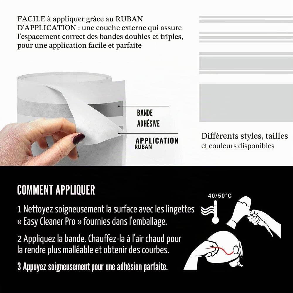 4R Quattroerre.it 10533 Trim Stripes Bandes Adhésives Triples pour Voitures, Rouge, 3F 50 mm x 10 MT