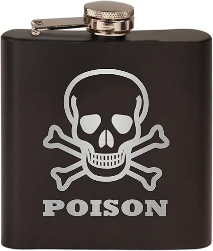 Rogue River Tactical Divertido frasco de cadera de acero inoxidable con calavera venenosa y huesos cruzados, color negro mate de alta calidad, es un