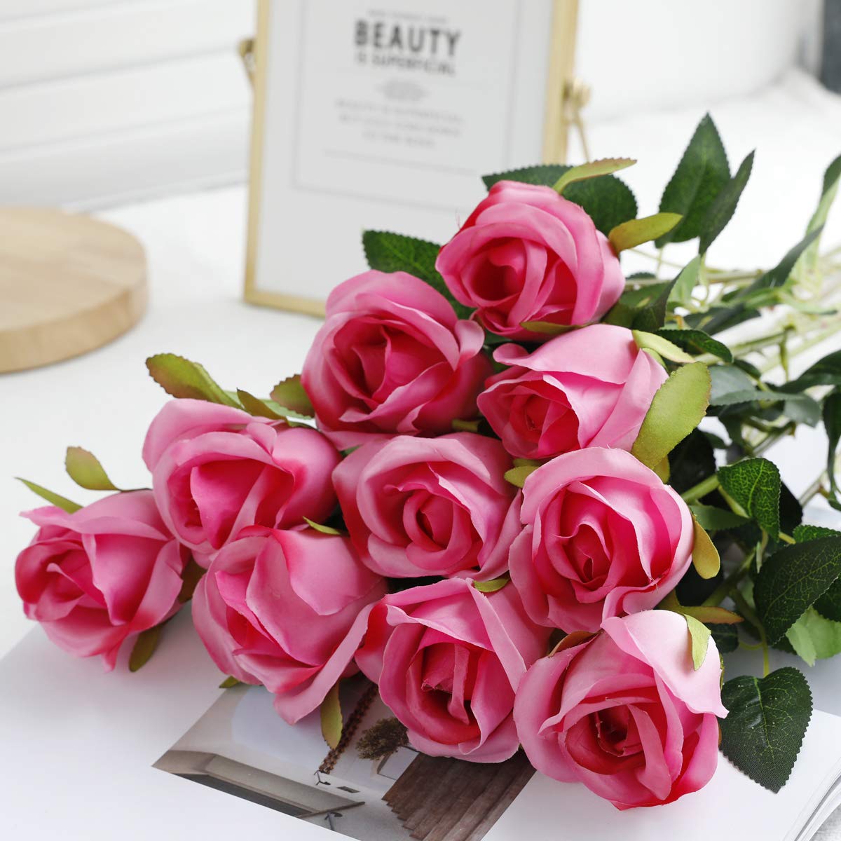 Veryhome Rose Artificiali Di Seta - 10 Pezzi Bouquet Finto Per Matrimoni, Casa E Decorazioni - Foto 9