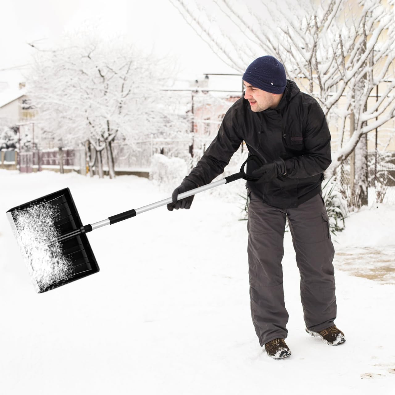 Schwere Hochleistungs-Schneeschaufel mit Großvolumen | Robuste Alu-Konstruktion, ergonomischer Teleskopgriff Für Hof, Garten, Auffahrt & gewerbliche Einsätze