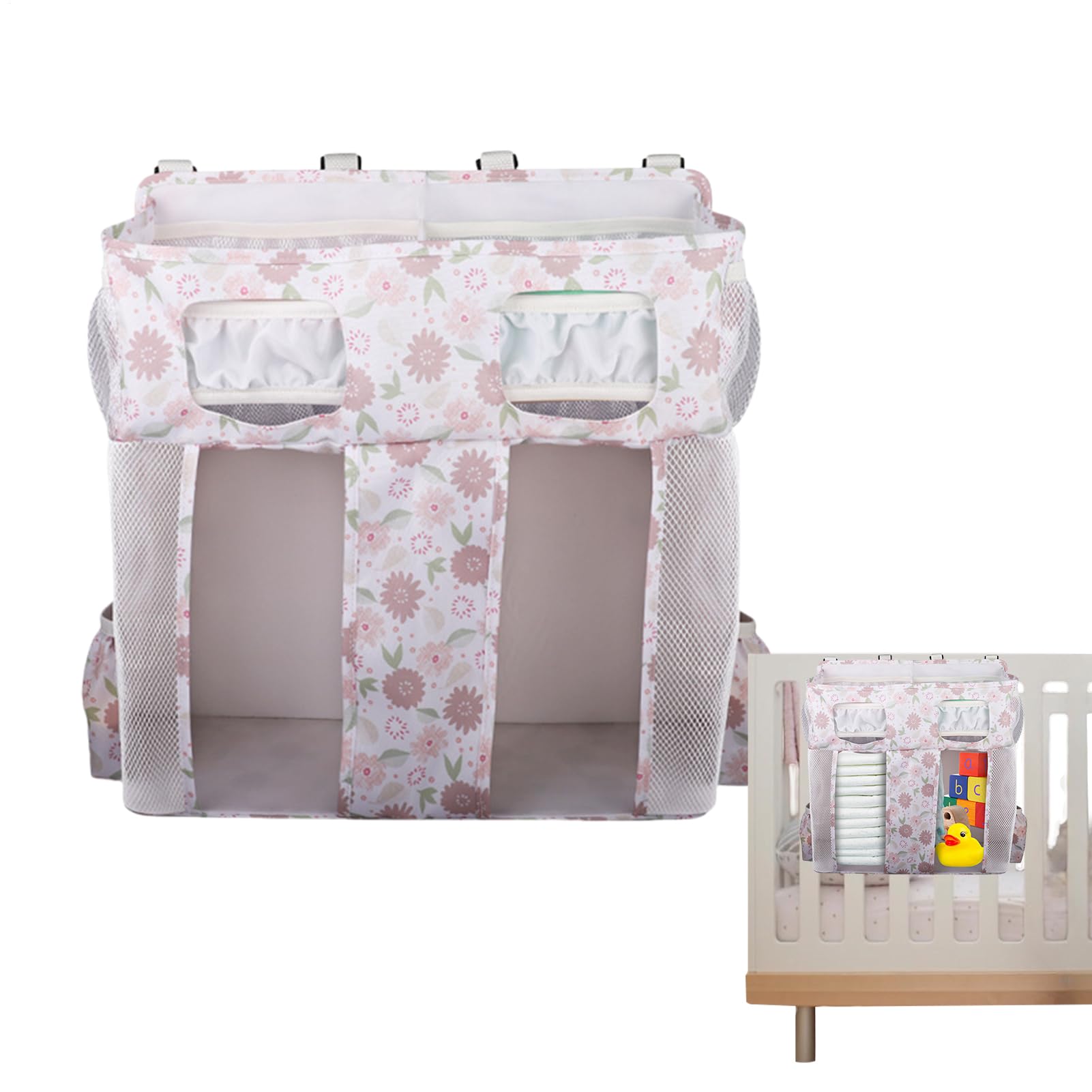 Organisateur de chevet poche pour lit bébé à lanières maison