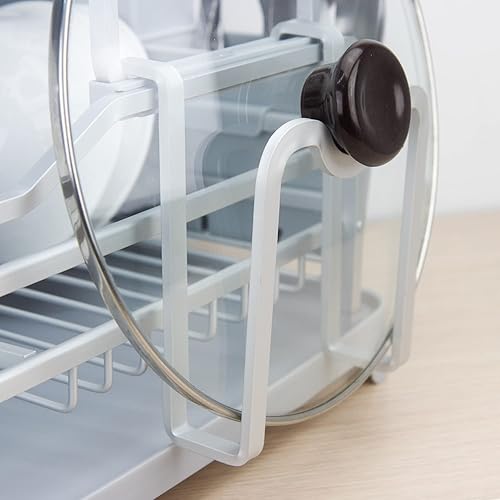 Miniatura 7 de Evelyne GMT-10353-B - Escurridor de platos de aluminio con soporte para utensilios, 2 niveles para encimera de cocina a prueba de óxido, juego de