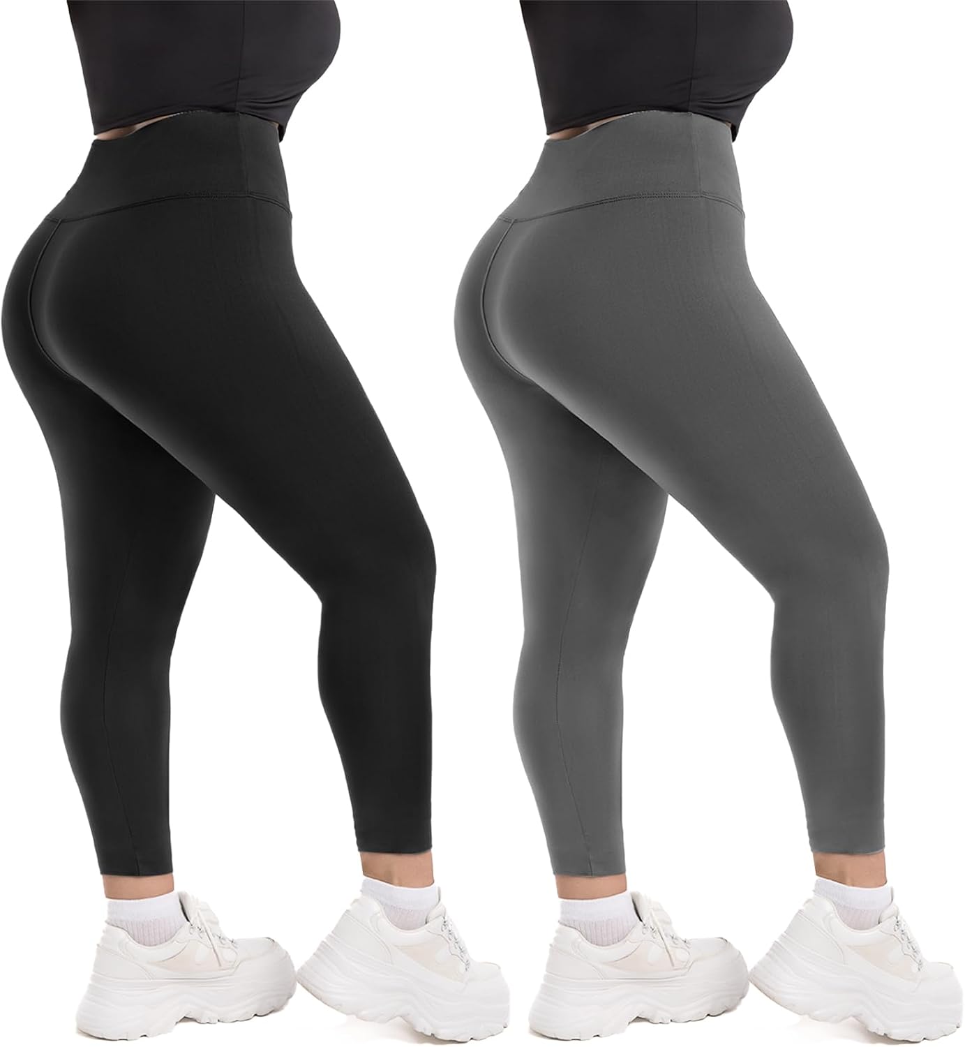 Hethrone 2-Pack Plus Size Leggings for Women, High Waisted Soft Workout Yoga Pants