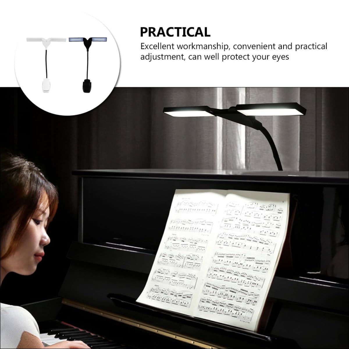 Hemobllo Lampada LED Luce Morbida e Protezione per Occhi per Spartiti da Pianoforte Clip Regolabile Ricaricabile USB, per Pratica Musicale e Studio di Strumenti