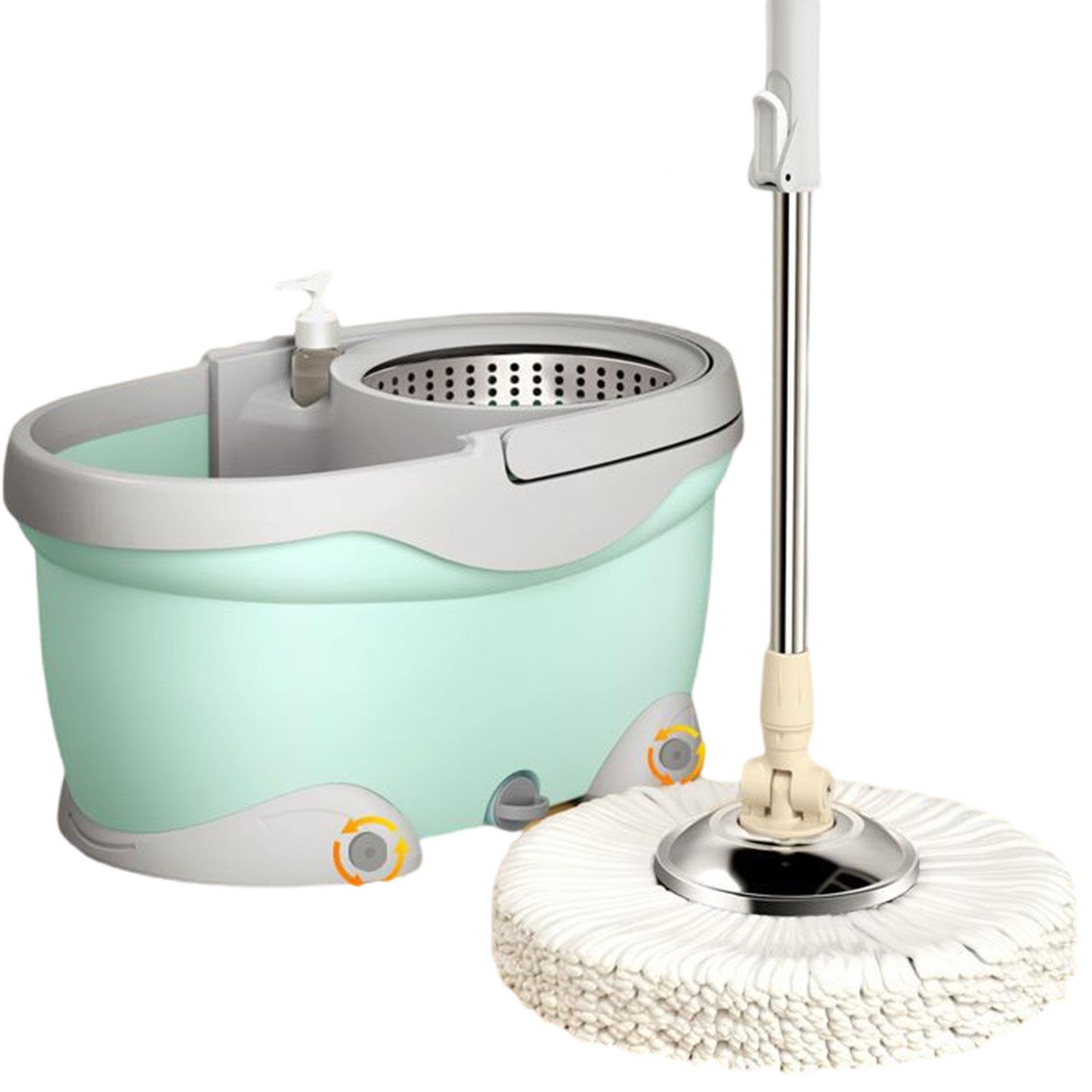 Questo Set Composto da mocio e Secchio con strizzatore Include 5 Panni in Microfibra Lavabili per la Pulizia dei Pavimenti, Manico Regolabile in Acciaio Inossidabile e Ruote per Un Facile sp